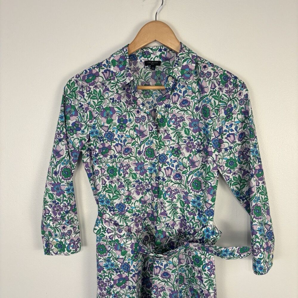 Talbots Womens 4P Fit & Flare Poplin Shirt Dress, Spring Fleur Pockets Floral - Picture 5 of 10